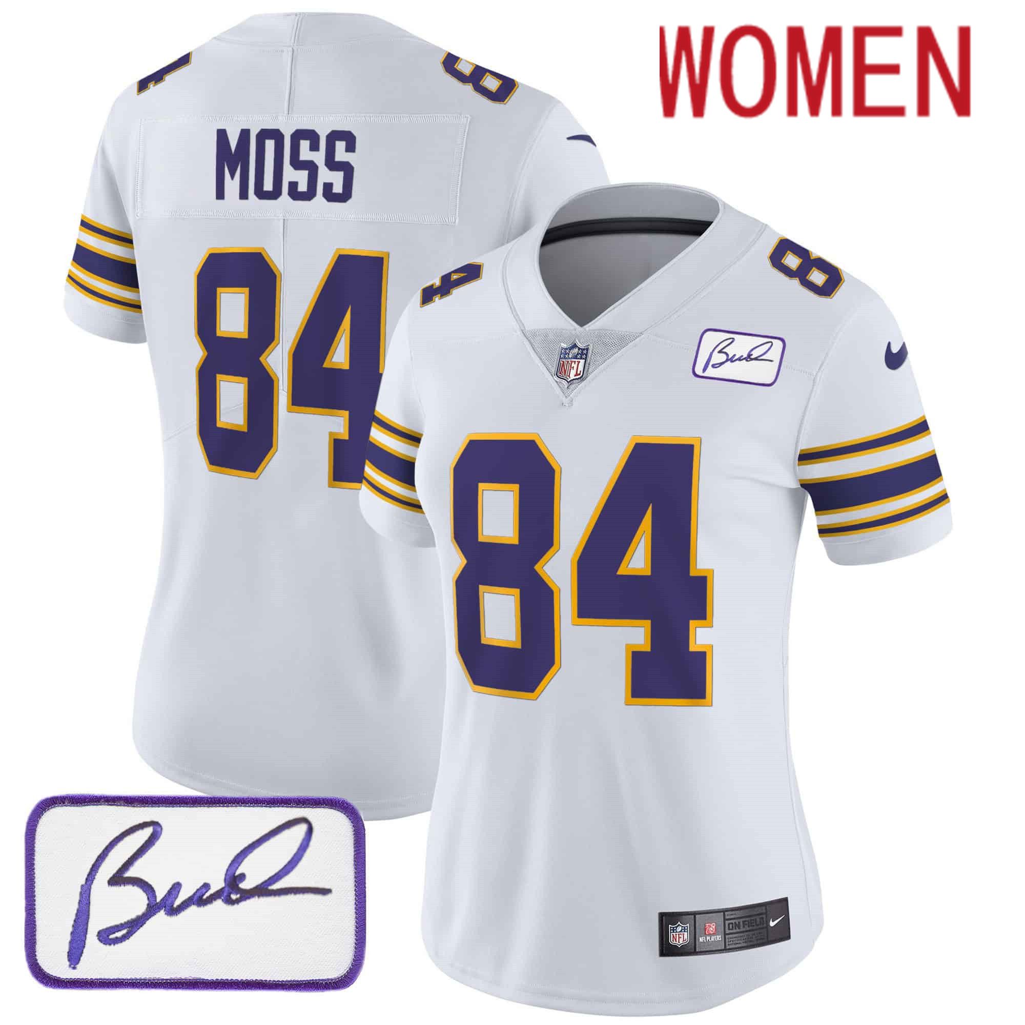Women Minnesota Vikings #84 Moss White 2024 Nike Bud Grant Patch Classic Limited NFL Jersey